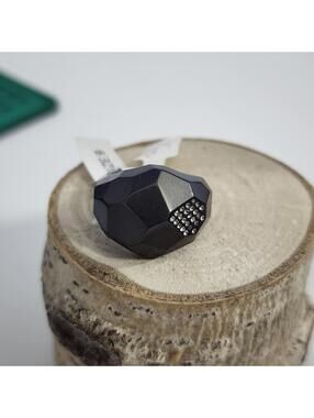 Lia Sophia Women's Size 9 Black Faceted Ring with Crystal Accent